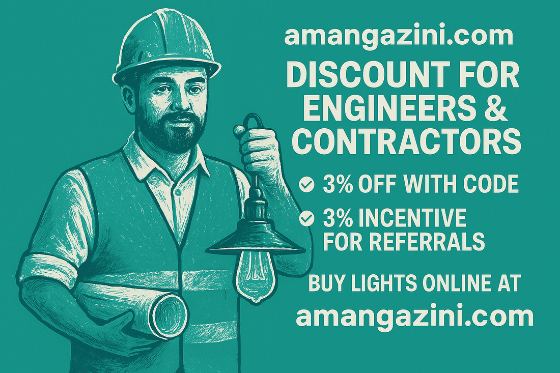 An image showing an engineer holding a light promoting amangazini's new discount for contractors and builders.