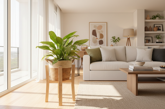 Natural Aglaonema plant, woven basket & stand