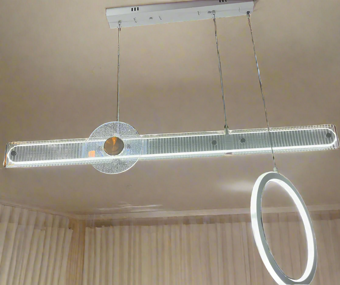 Modern pendant light fixture hanging from the ceiling