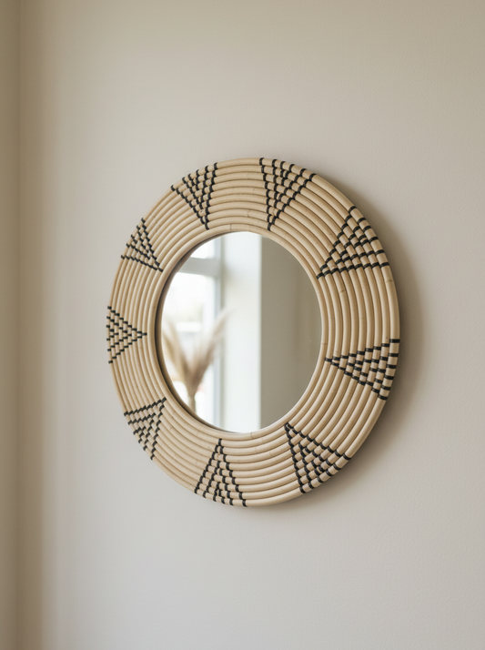 Round Raffia Framed Wall Mirror