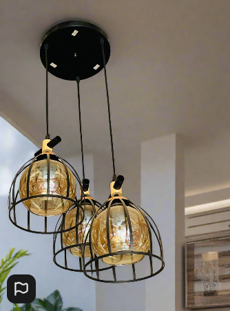 Amangazini Art Deco pendant light with three globe shades and stylish black and gold design