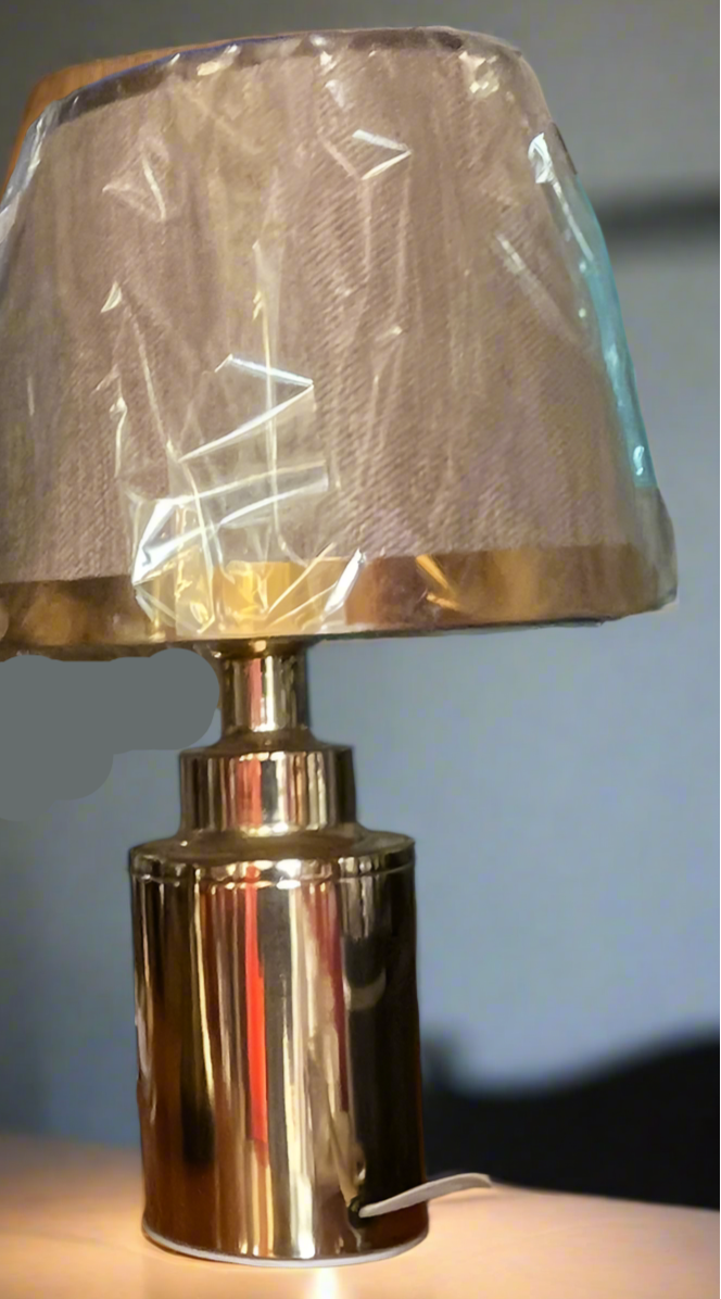 Amangazini Brass finish table lamp with a stylish beige shade and modern design for home decor