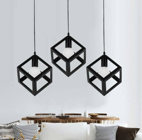 Amangazini Cubic Pendant Light fixture in a modern kitchen setting with three hanging lights
