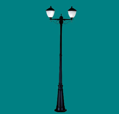Amangazini decorative outdoor lamp post in black metal with dual light fixtures for garden illumination