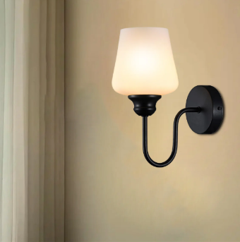 Amangazini decorative wall lamp featuring a sleek black design and frosted glass shade for elegant illumination