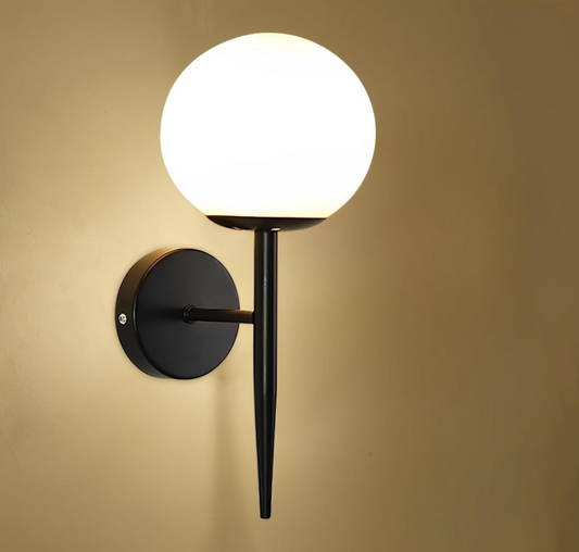 Amangazini Glass Globe Wall Light Fixture with a sleek black finish and a modern design