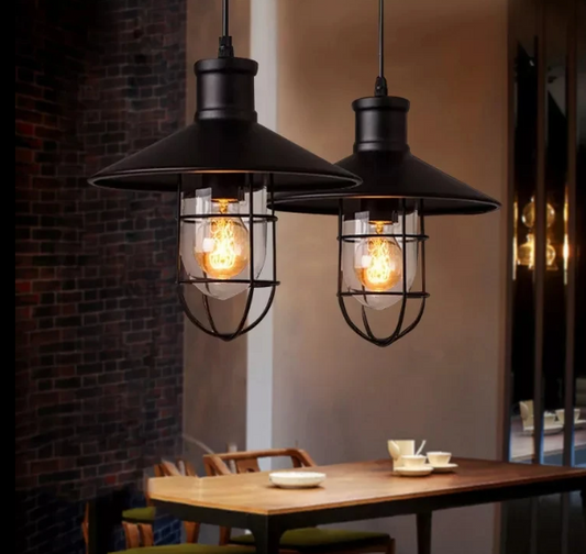 Amangazini Industrial Pendant Light for Home Decor with Black Metal Shade and Vintage Bulbs