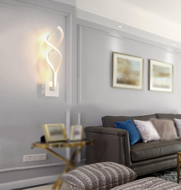 Amangazini modern curve wall lamp stylishly illuminating a contemporary living room setup