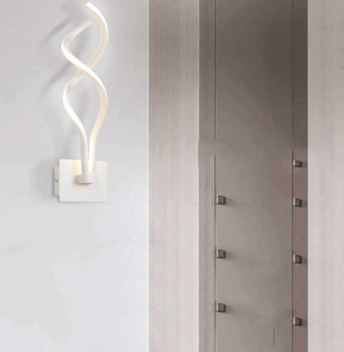 Amangazini modern curve wall lamp in a stylish interior, illuminating the wall with an elegant design