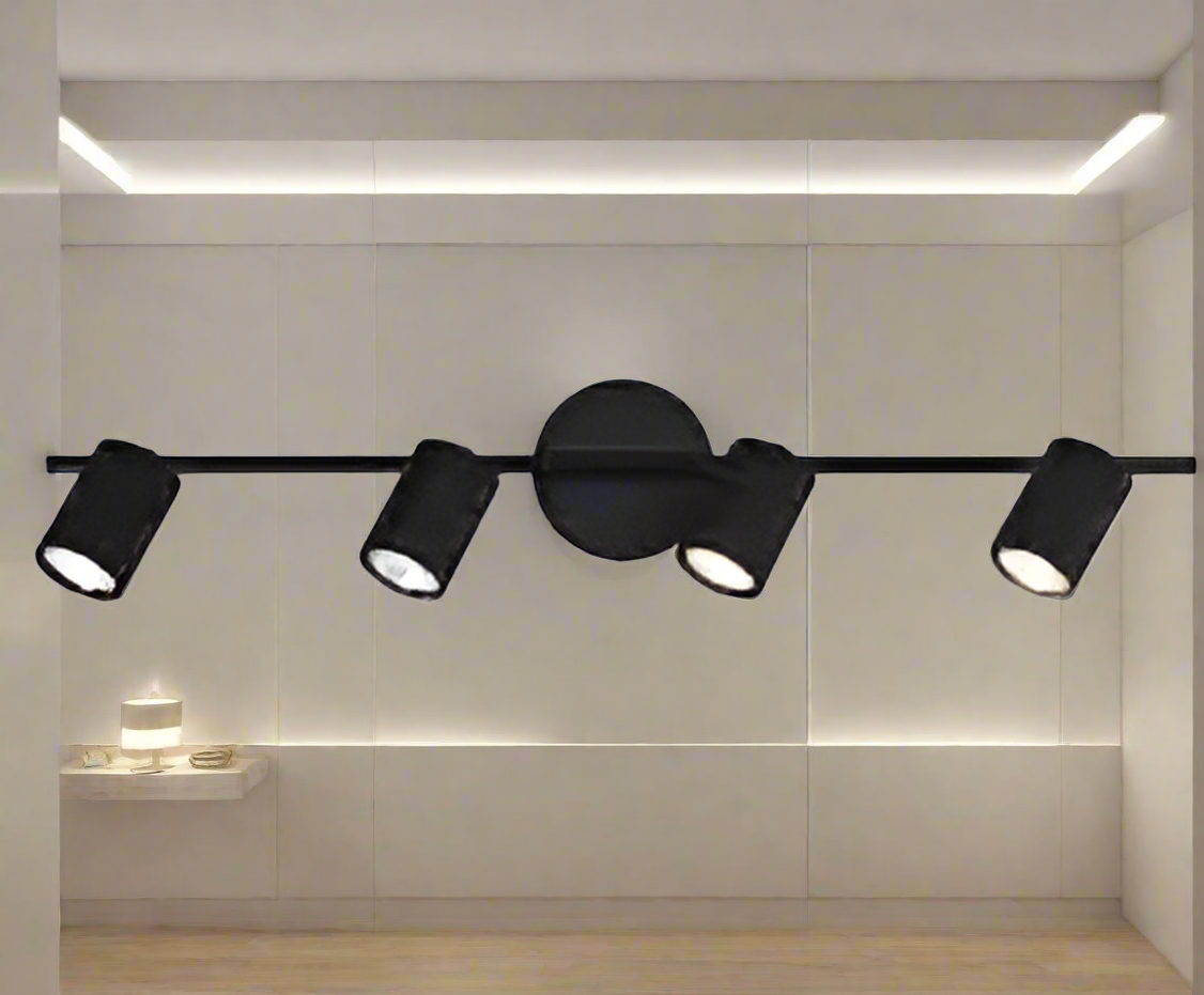 Amangazini Quadruple light fixture in black for modern indoor lighting with adjustable spots