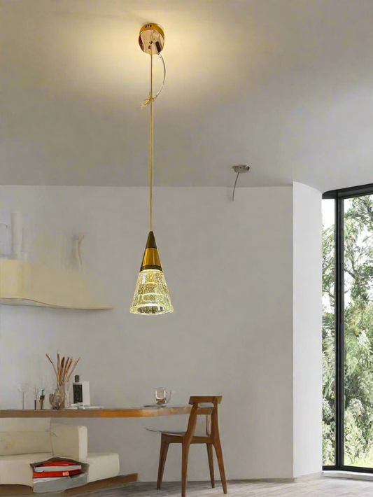 Prism Cone LED Pendant Light with Modern Design and Warm Gold Finish for Stylish Home Lighting