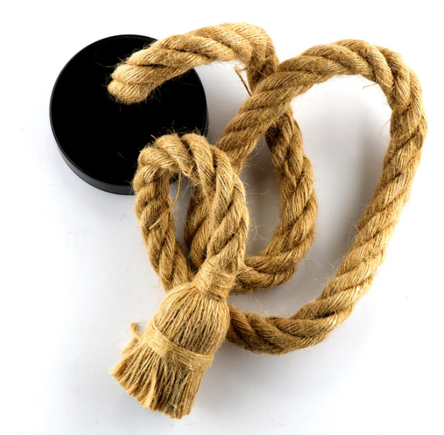 Amangazini Rope Pendant Light with Natural Jute Rope and Black Canopy for Rustic Decor