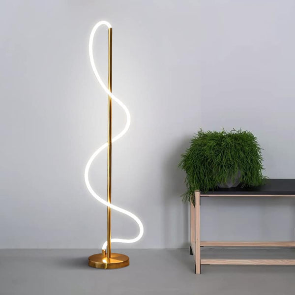 Modern floor lamps with artistic design illuminating a stylish living space