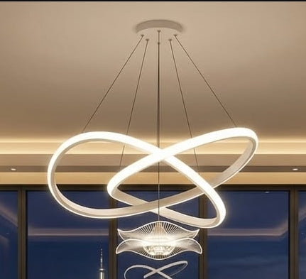 Modern chandelier with circular design in a room setting