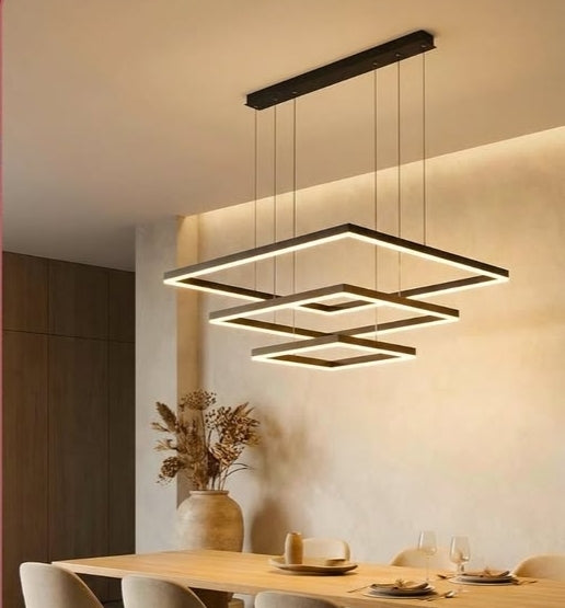 Modern pendant light fixture in a dining room setting