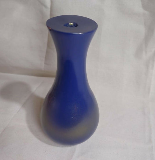 Beautifully crafted wooden vase finished in striking blue and gold.