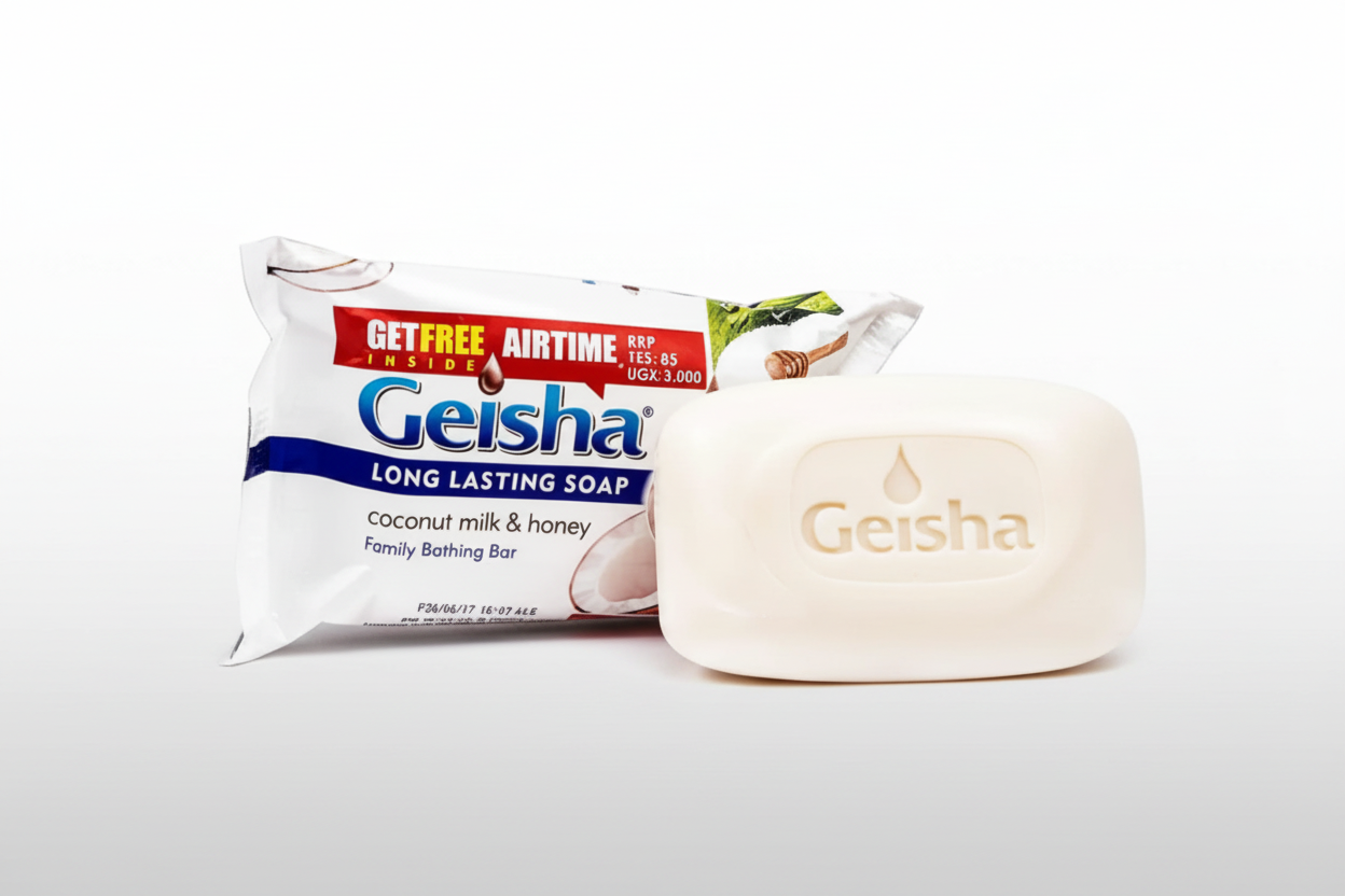 Geisha soap bar and packaging on a white background