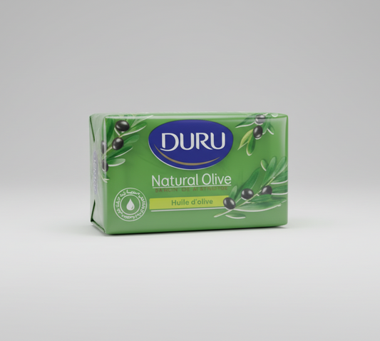 Green package of Duru Natural Olive soap on a white background