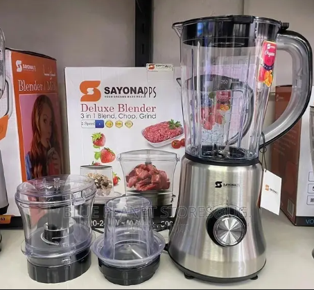 Sayonapps Deluxe Blender with additional parts on a display table