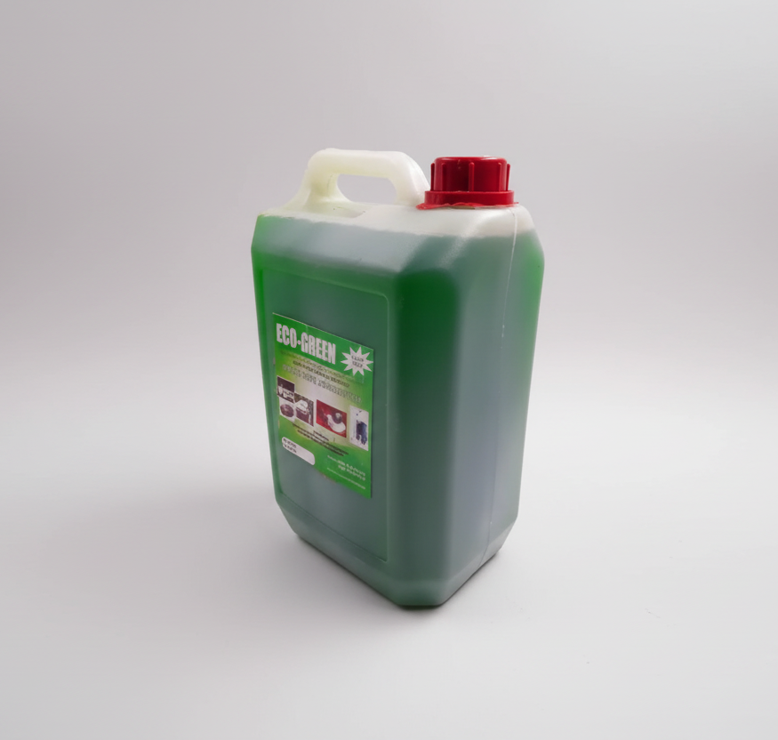 Green and white container with red cap labeled 'Eco-Green' on a white background