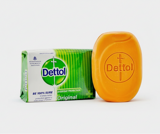 Dettol soap bar and packaging on a white background