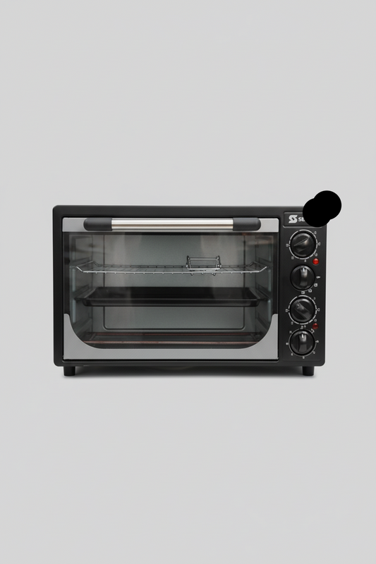 Toaster oven on a box with a play button overlay