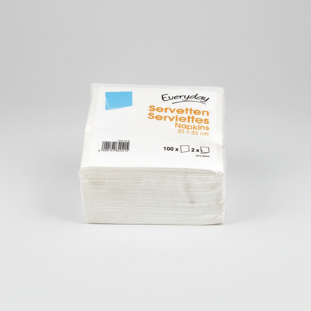Pack of white napkins with 'Everyday' branding on a white background
