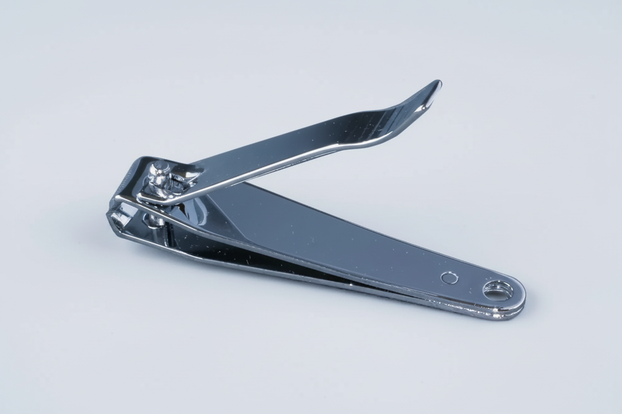 Metallic nail clipper on a white background