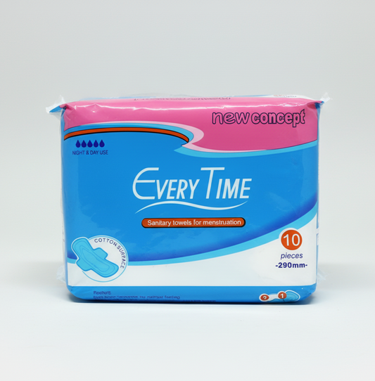 Pack of Every Time sanitary towels on a white background