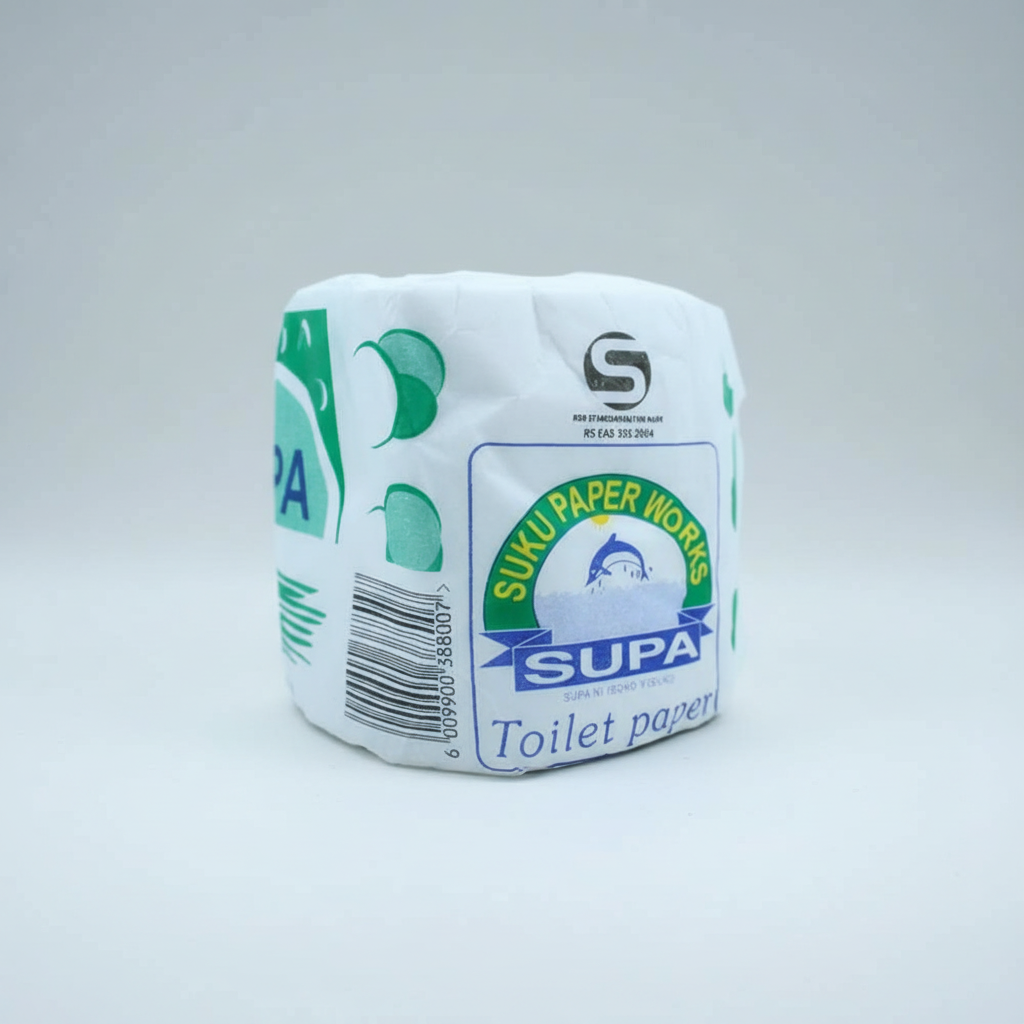 Supa toilet paper roll with branding on a white background