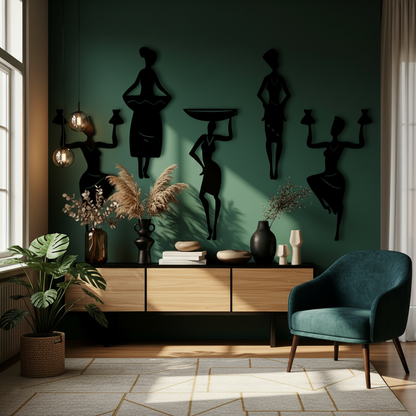 Modern living room with decorative wall art and furniture