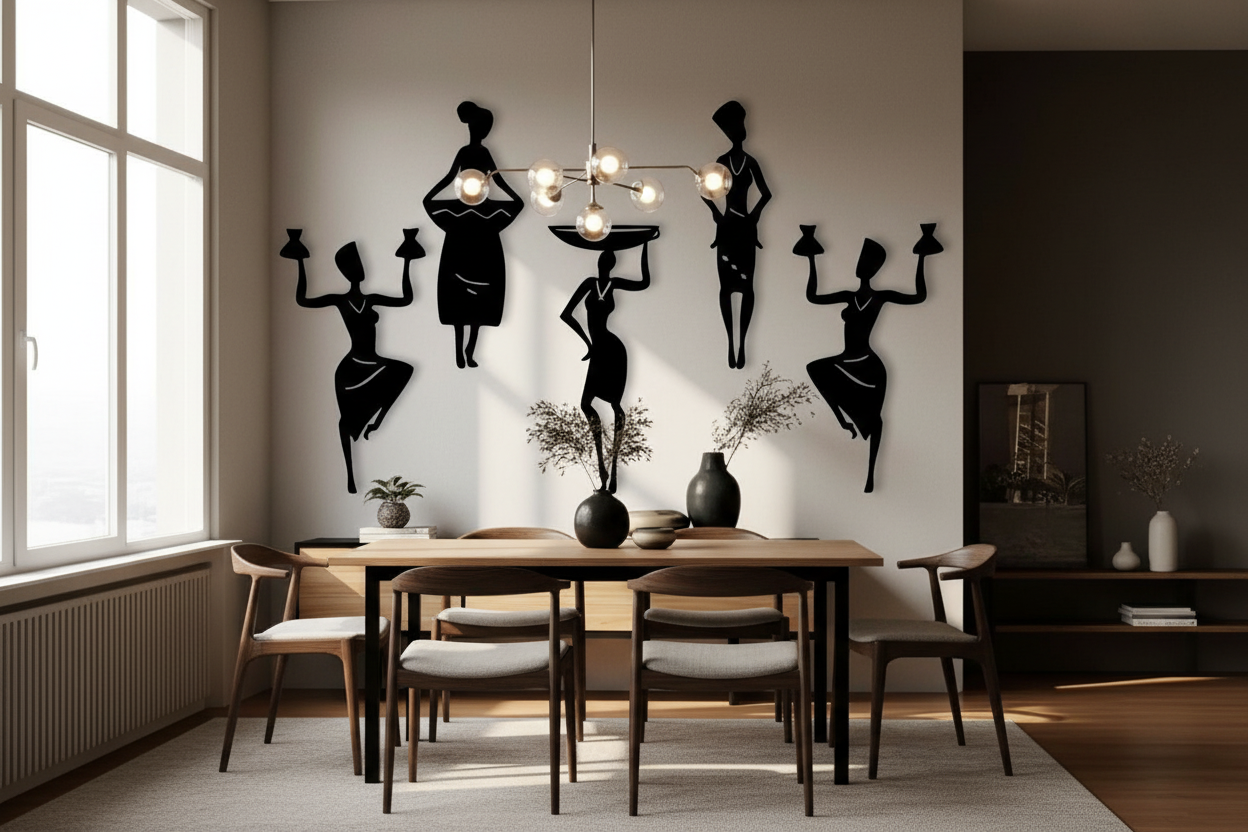 Village Vibe: 5-Piece Tribal Figure Bashionic wall art