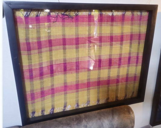 Framed yellow and pink checkered fabric Wall Art