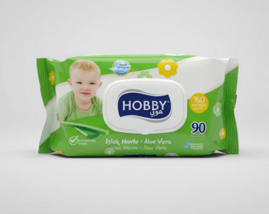 Package of Hobby baby wipes with a child's face on a white background