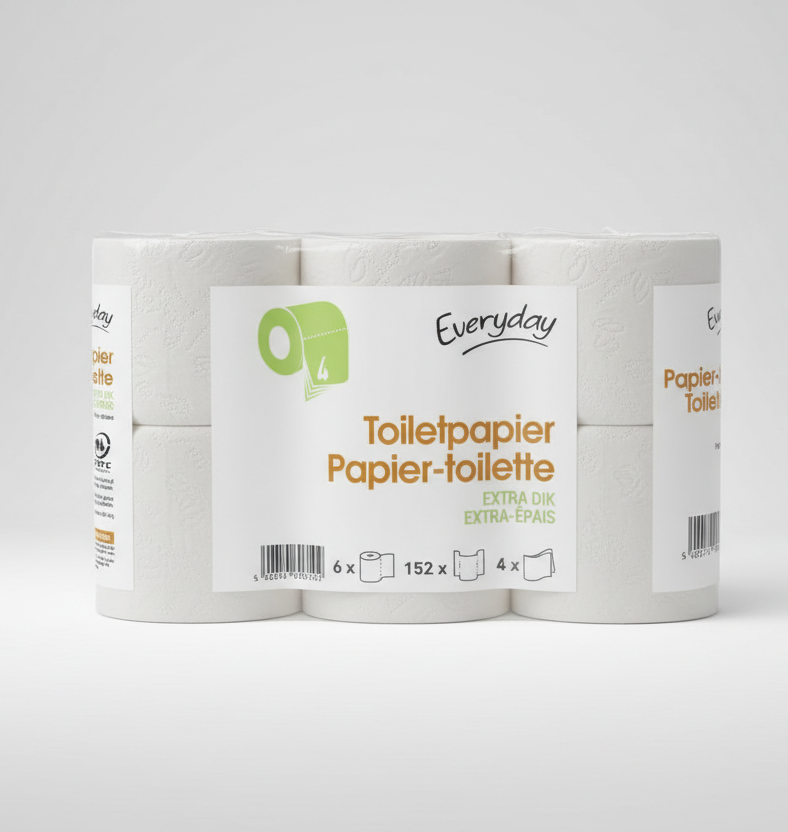 Pack of toilet paper with 'Everyday' branding on a white background