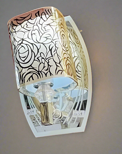 Elegant bespoke LED light for walls featuring a floral patterned lampshade and a sleek mirror base