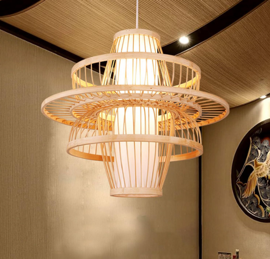 Amangazini handmade bamboo pendant light with a unique layered design ideal for modern interiors