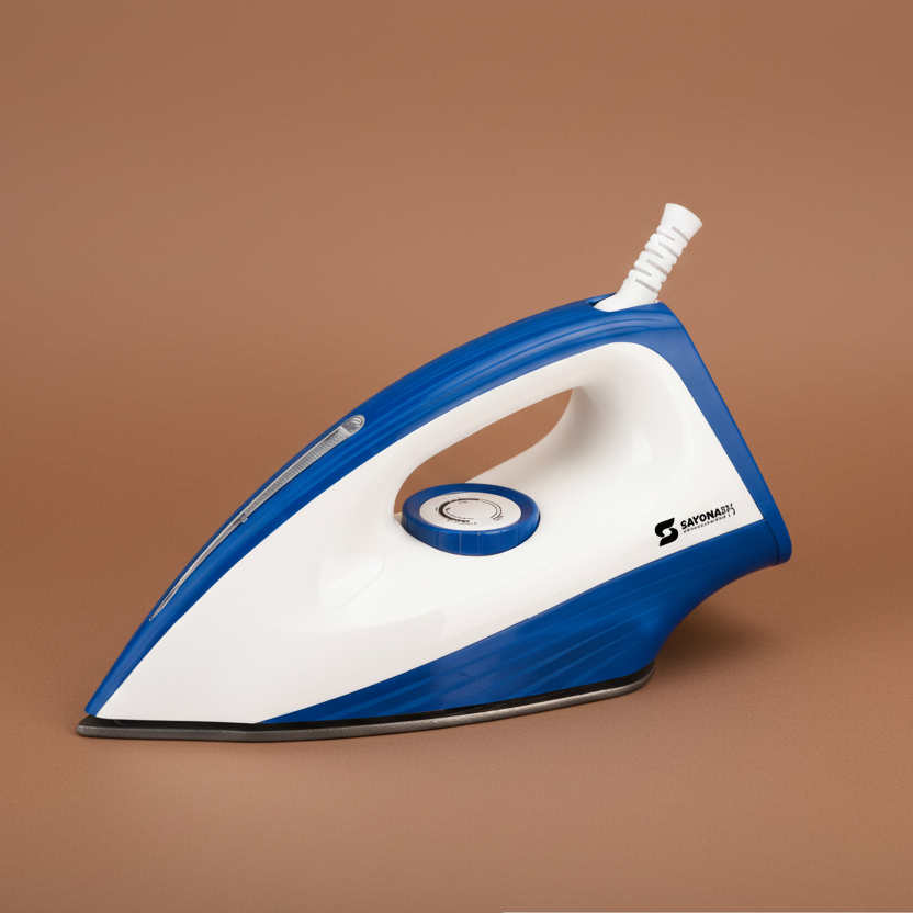 Blue and white iron on a white background