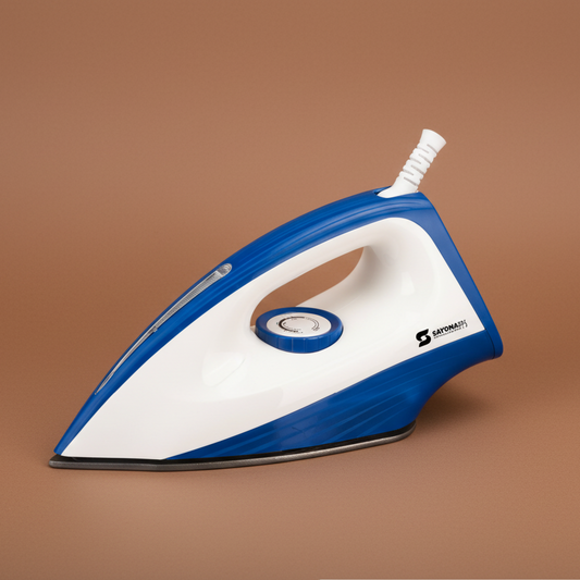 Blue and white iron on a white background