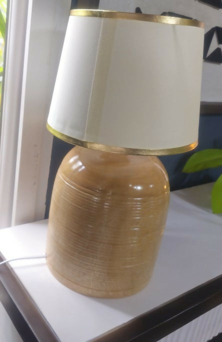 wooden lamp with white shade