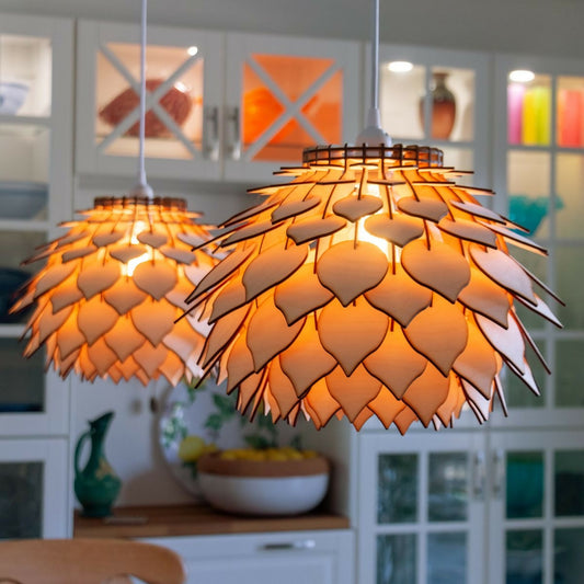 Ornate pendant light fixture in a kitchen setting