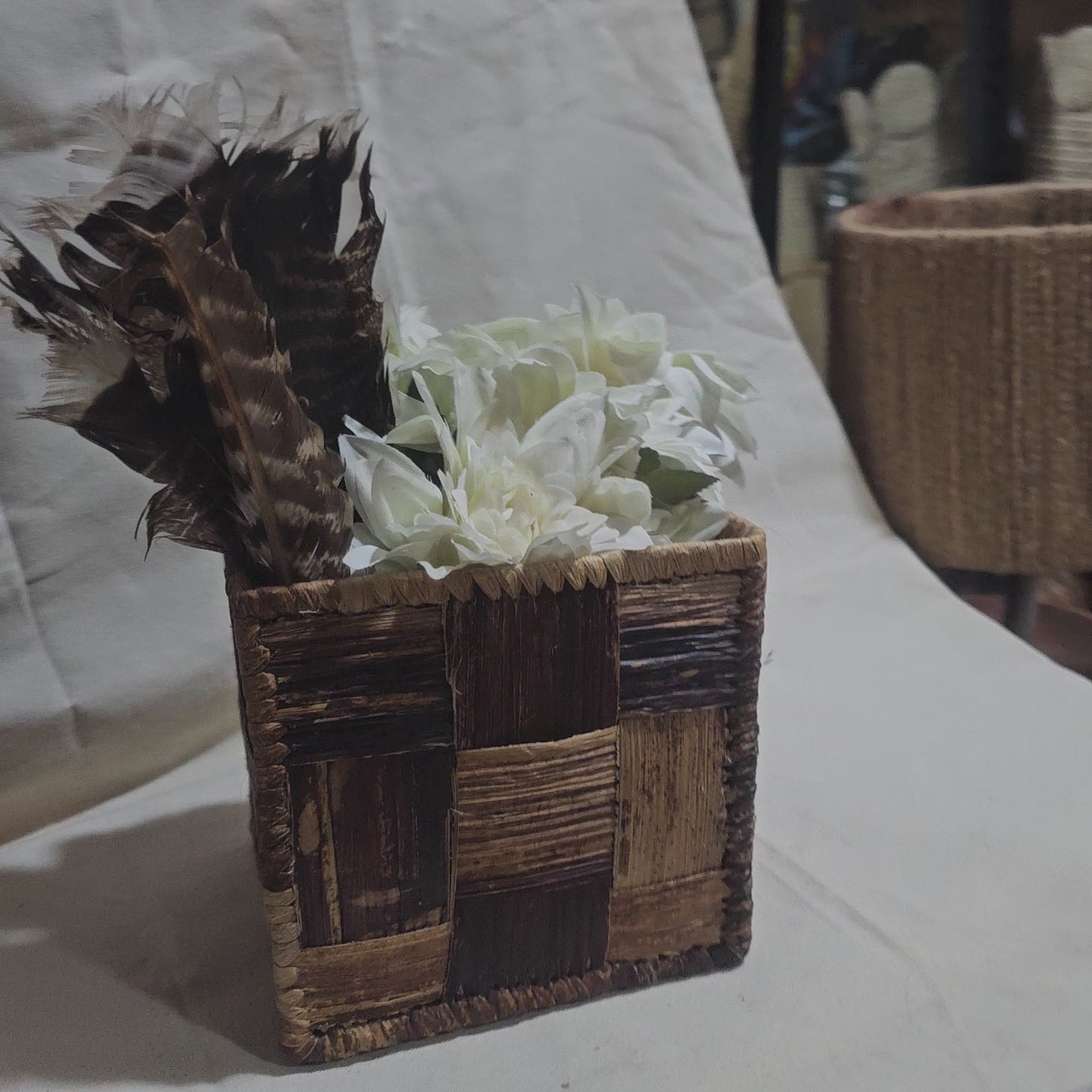 a banana leaf handwoven basket