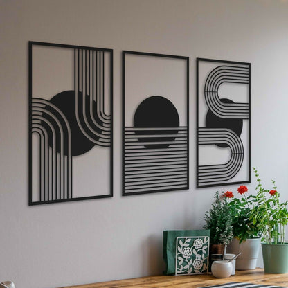 Eclipse Echo 3-Panel Geometric Sculpture Bashionic Wall Art Set