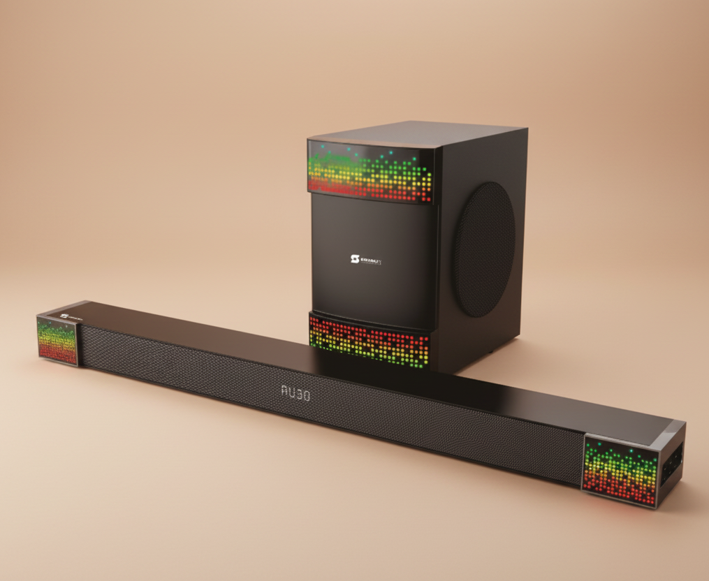 Soundbar with subwoofer on a white background