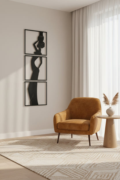 Silhouette of a woman in a dress on a light gray background