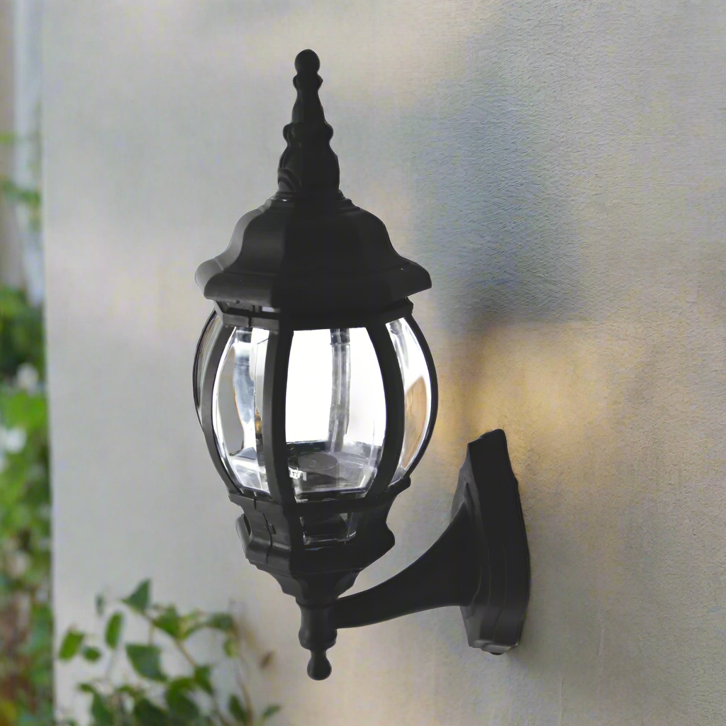 Amangazini Victorian Wall Lantern black outdoor wall light with clear glass panels